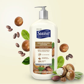 Suave lotion texture swipe demonstrating creamy non-greasy absorbency