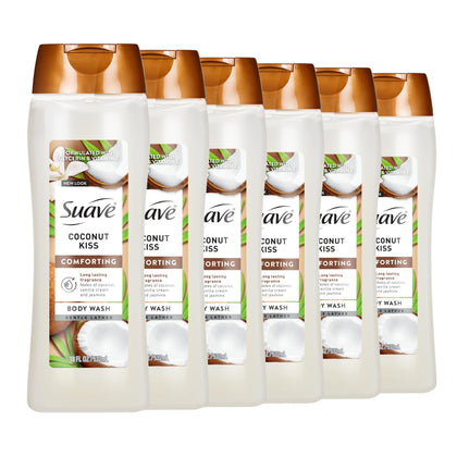 Suave bottle front packaging showing Coconut Kiss label and size benefit