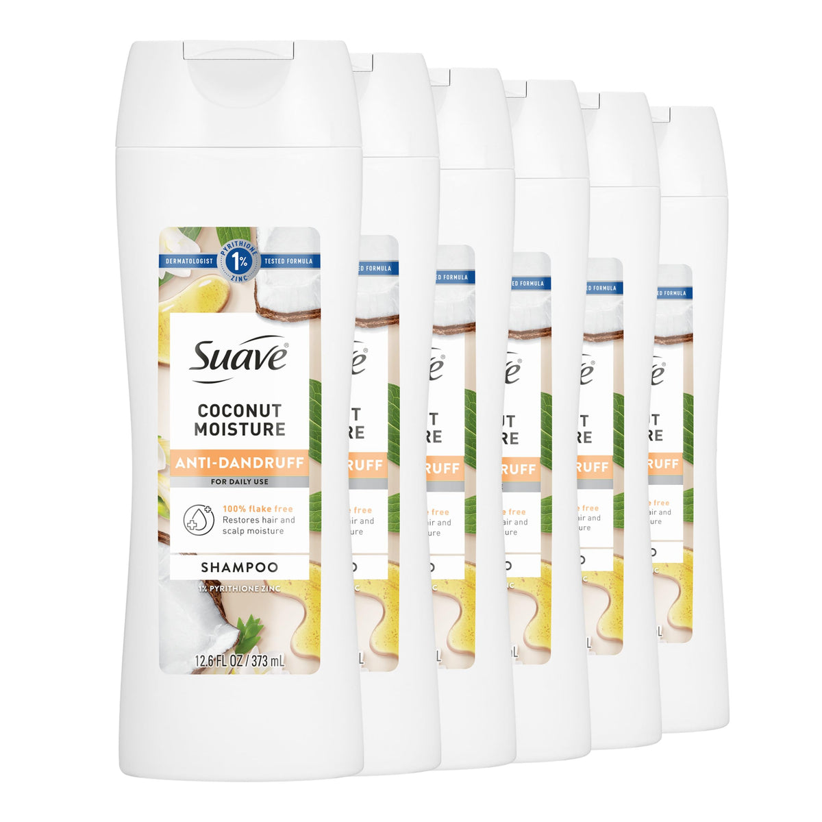 Suave front packaging showing coconut moisture shampoo and clear benefits