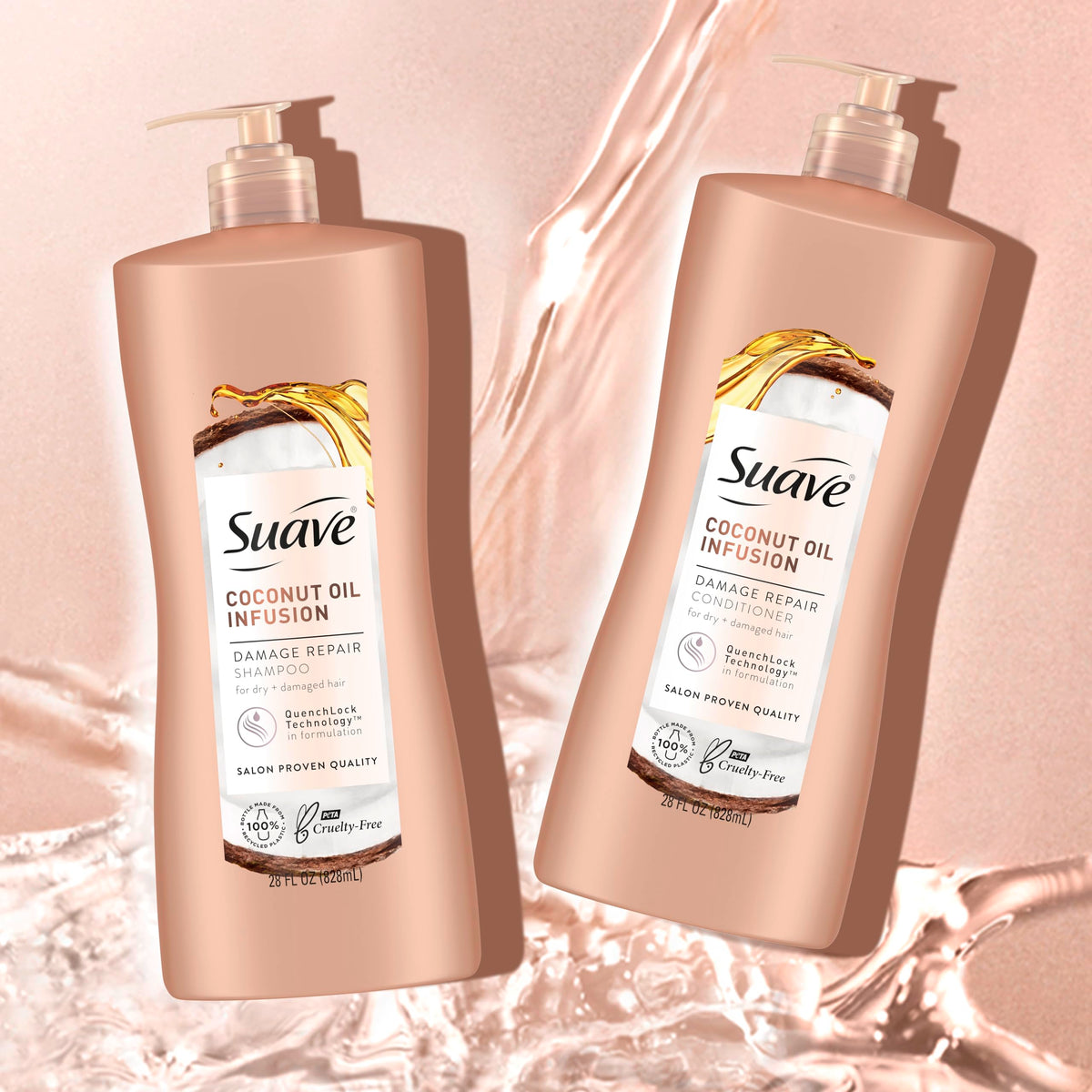 Suave shampoo in shower being applied for hydrating damage repair