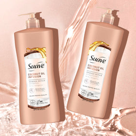 Suave shampoo in shower being applied for hydrating damage repair