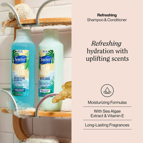 Suave conditioner pump close-up highlighting easy dispensing and hydration