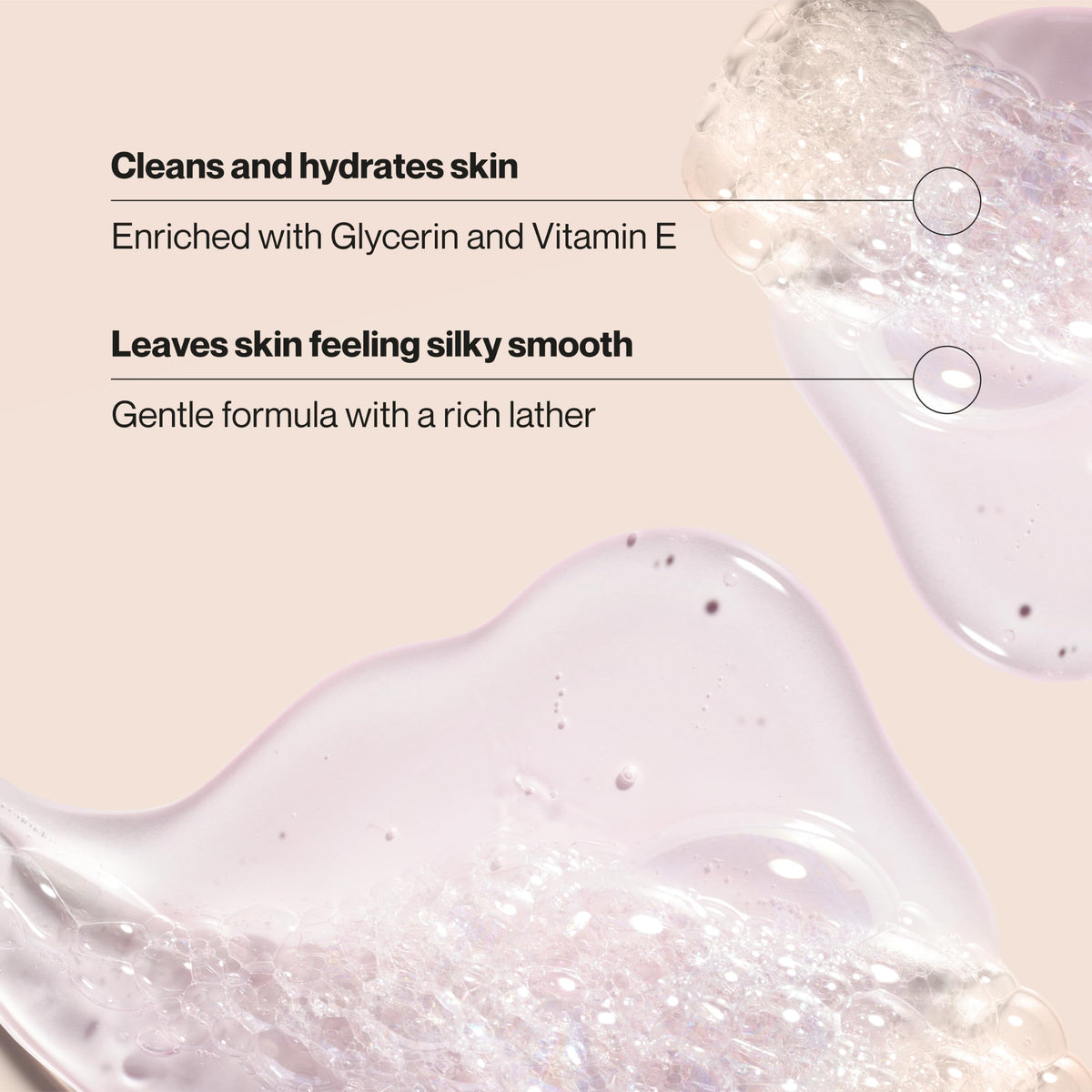 Suave creamy lather texture demonstrating rich foam that gently cleanses without drying