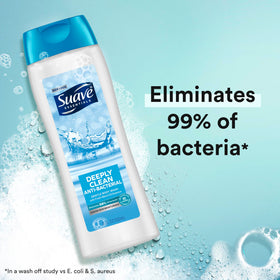 Person using Suave body wash in shower showing fresh scent confidence