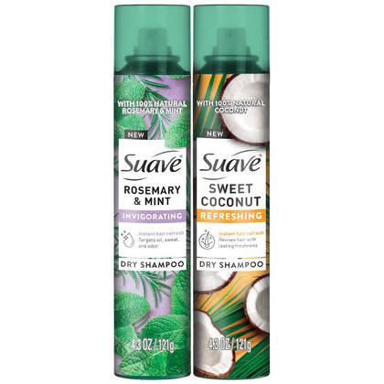 Suave front packaging showing both spray cans and variety benefits
