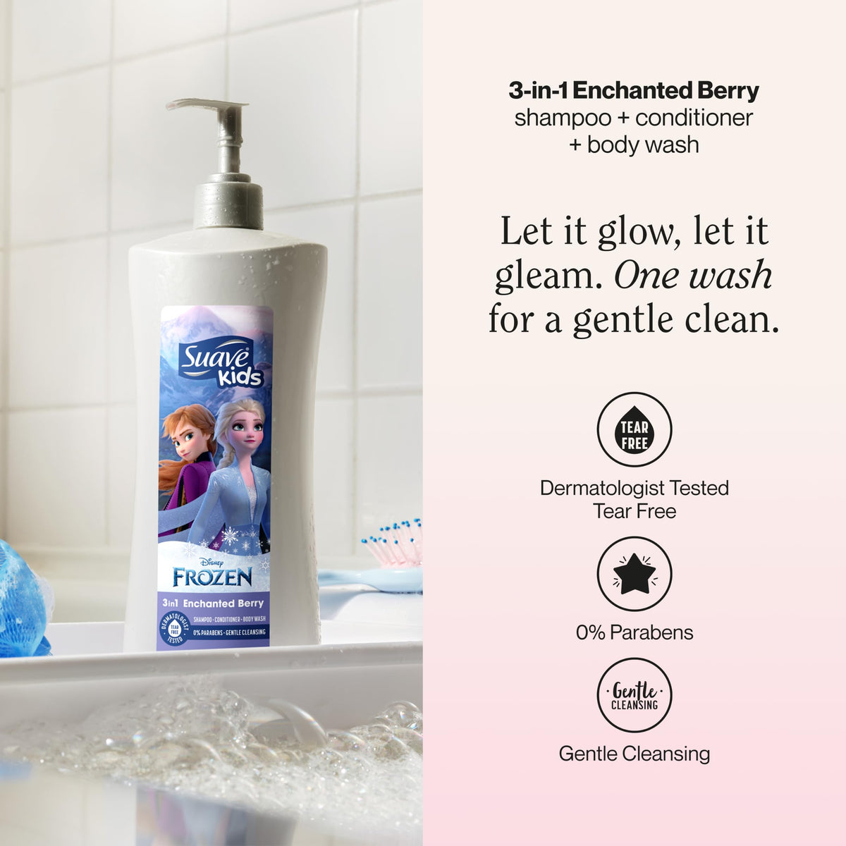 Suave Enchanted Berry pump dispensing product for quick, mess-free use