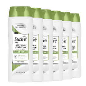 Suave front packaging showing 18 fl oz bottle and clear branding benefits