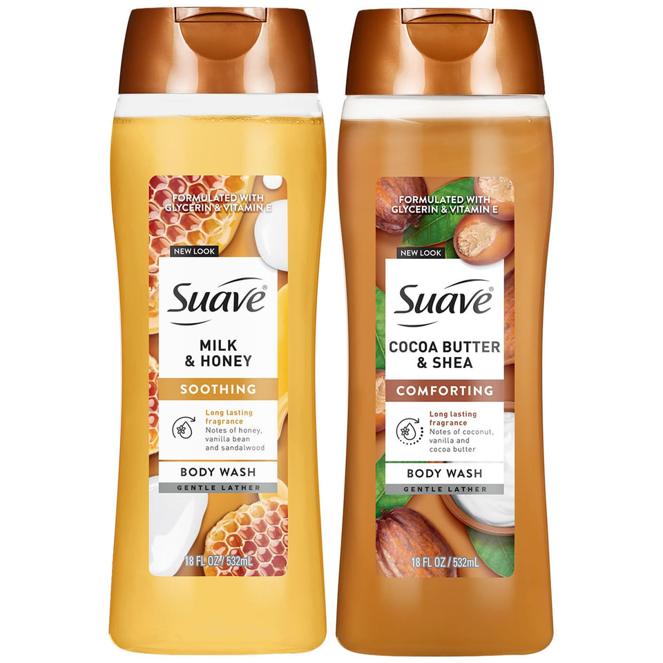 Suave front packaging showing both bottles and moisturizing benefit