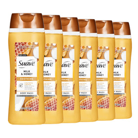 Suave front packaging showing milk and honey scent and hydration benefits