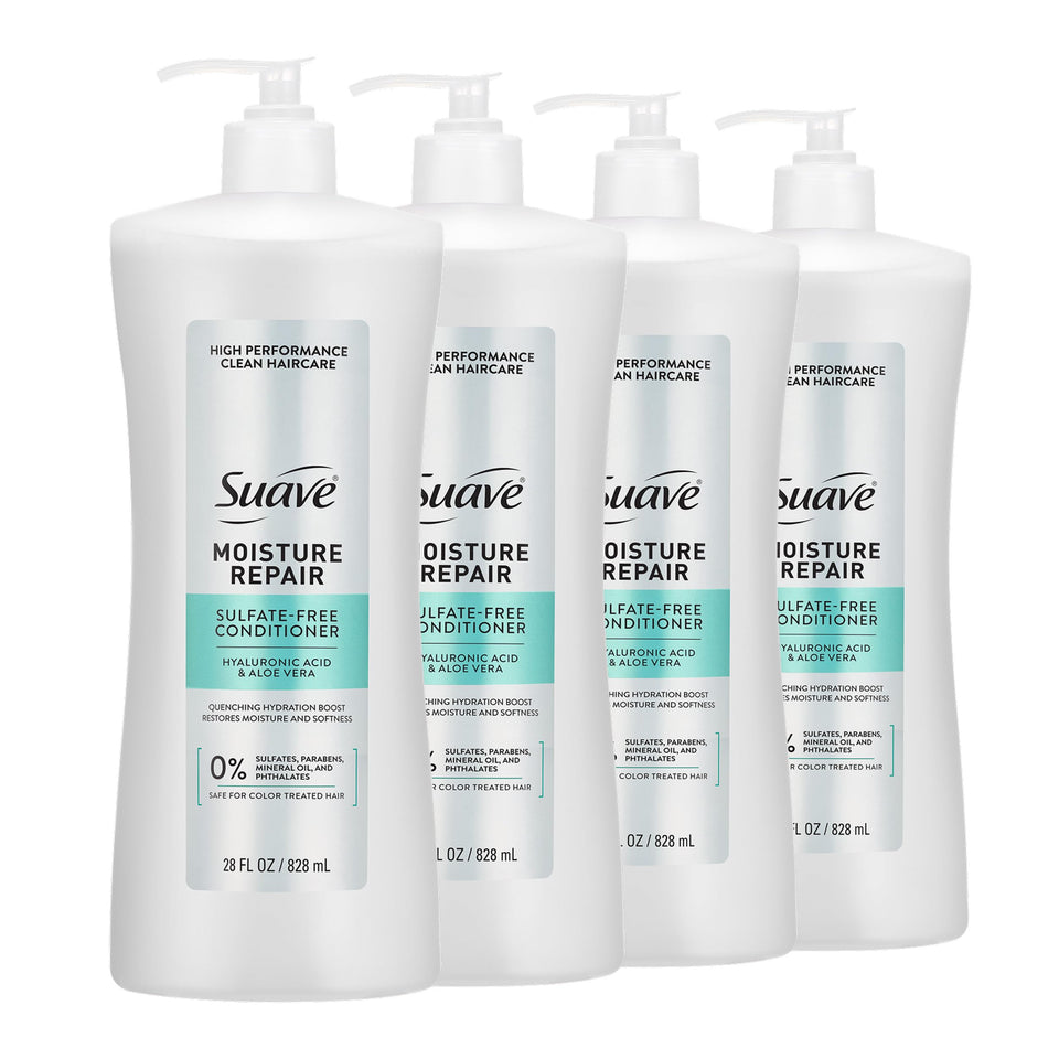 Suave front packaging showing moisture repair conditioner and benefits