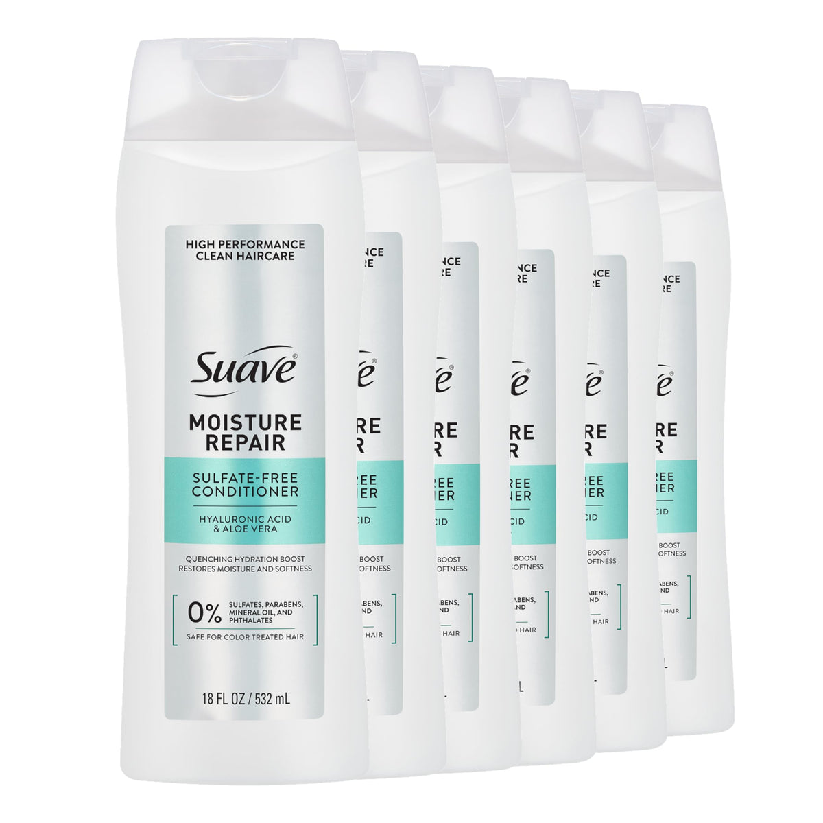 Suave front packaging showing Moisture Repair conditioner and easy identification benefit