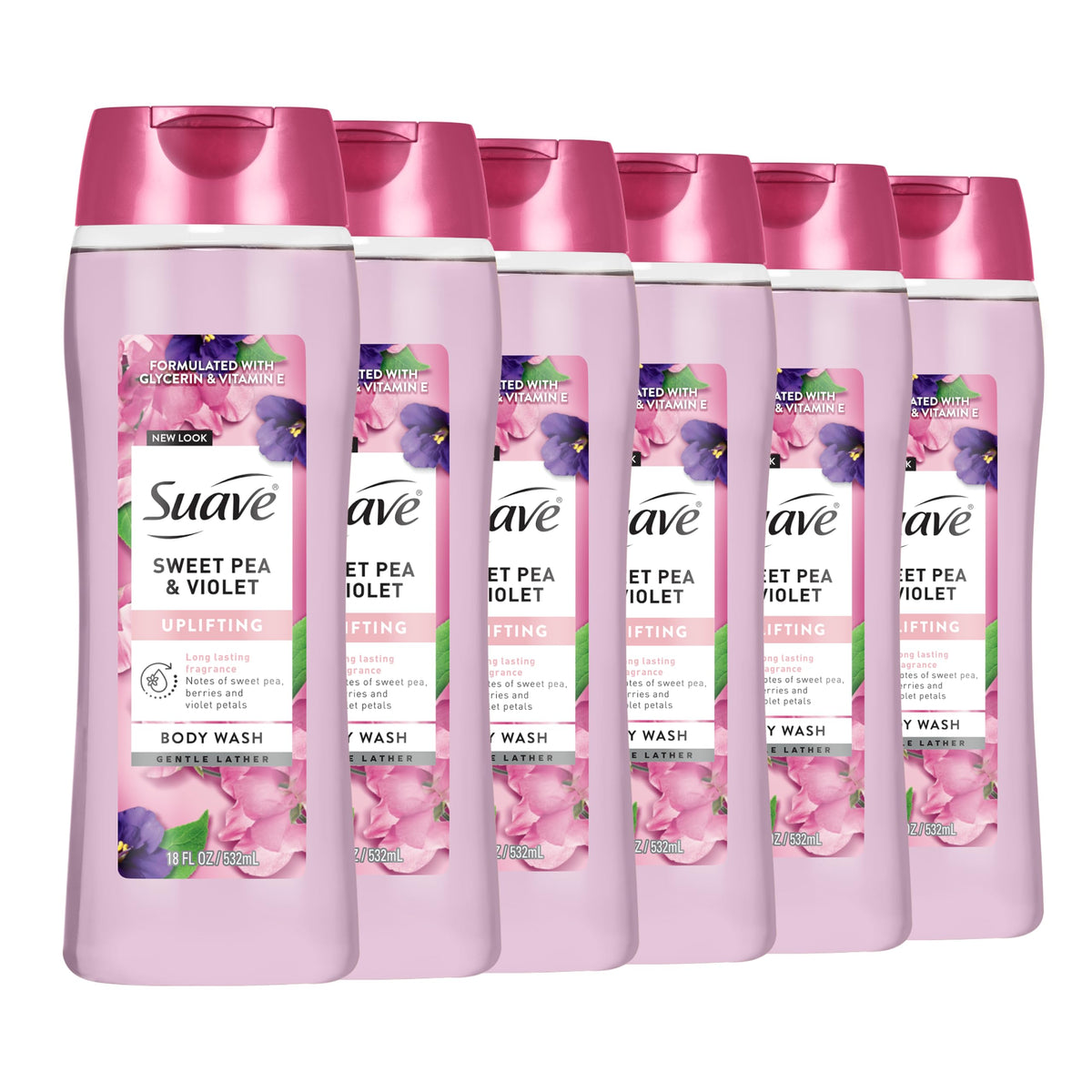 Suave front packaging Sweet Pea Violet showing bottle and label for clear identification and appeal