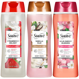 Suave front packaging trio showing three 18 oz bottles and convenient bundle benefit
