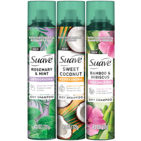 Suave front packaging variety 3-pack showing all three cans and benefits