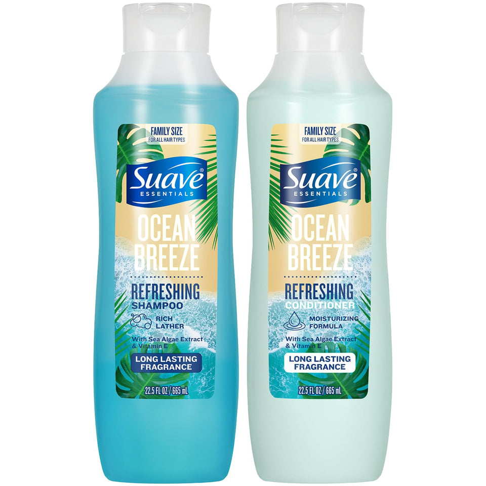 Suave front packaging of Ocean Breeze set showing clean design and size benefit