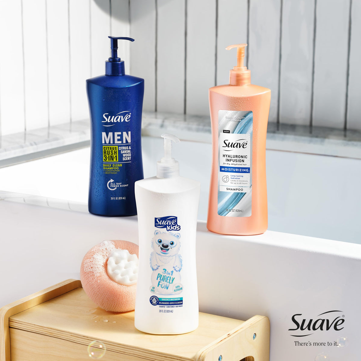 Suave label closeup highlighting hyaluronic acid and features