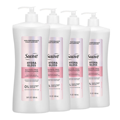Suave front packaging showing Hydra Gloss conditioner and glossy finish benefit