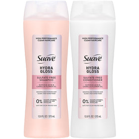 Suave front packaging showing set and easy-pour bottles for home use