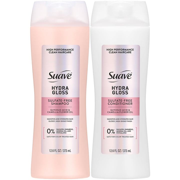 Suave front packaging showing set and easy-pour bottles for home use
