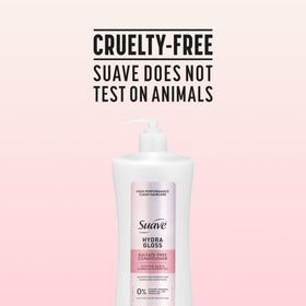 Suave conditioner next to hand for size comparison and easy-use benefit