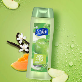 Suave in-shower on loofah demonstrating quick-foaming, efficient cleansing
