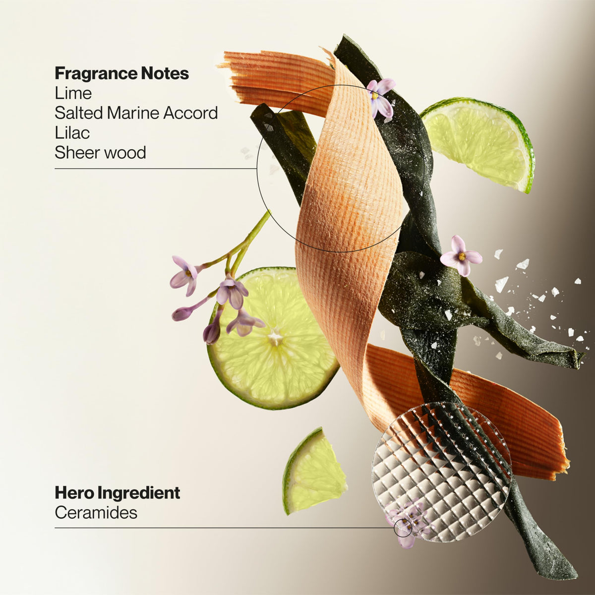 Suave ingredients label close-up highlighting ceramides and free-from benefits