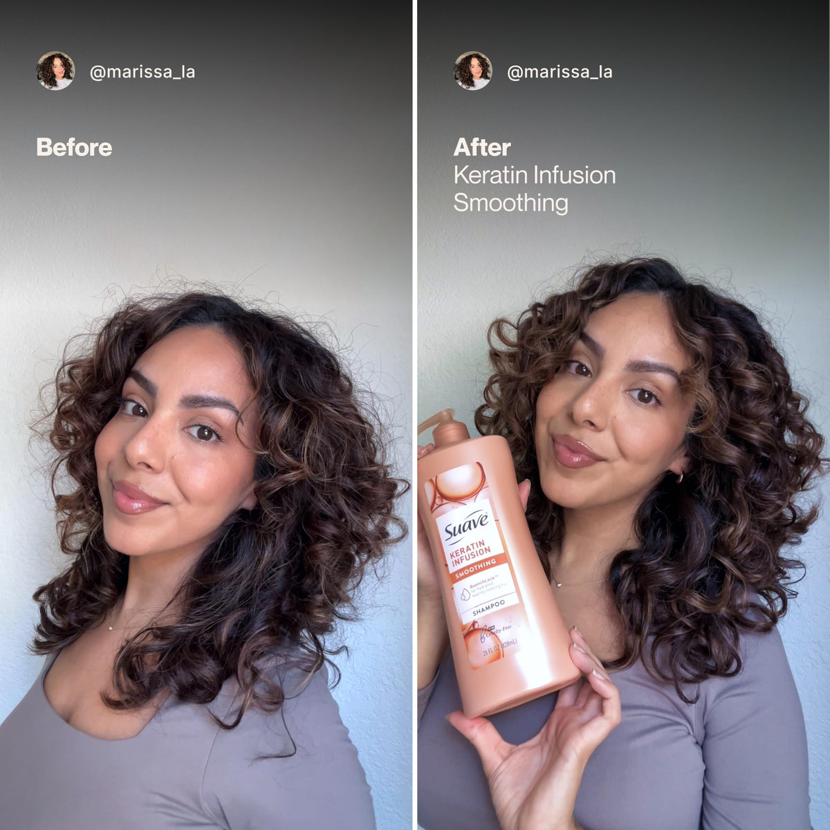 Suave keratin conditioner label close-up highlighting keratin and benefits