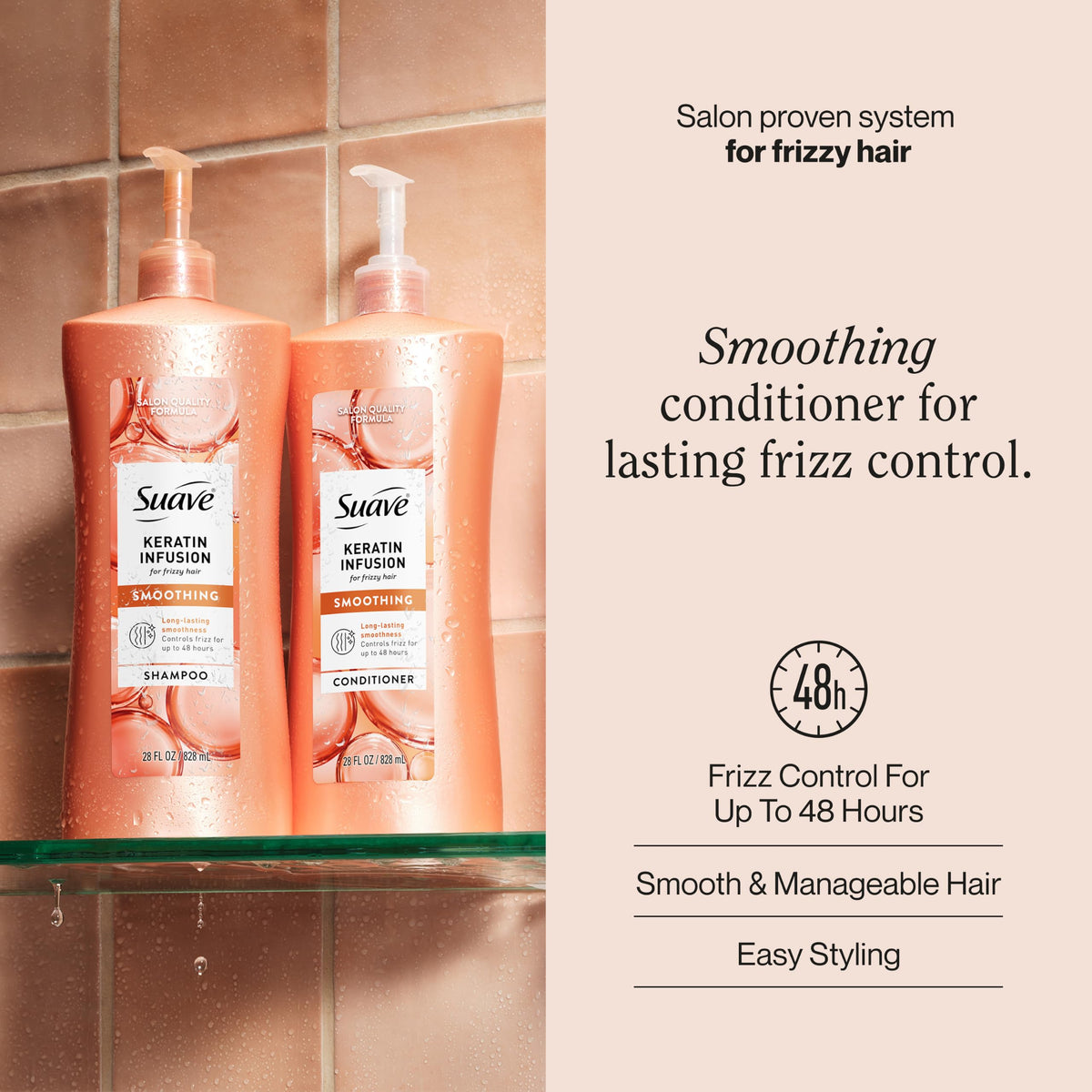 Suave keratin conditioner pump dispensing product for easy daily use