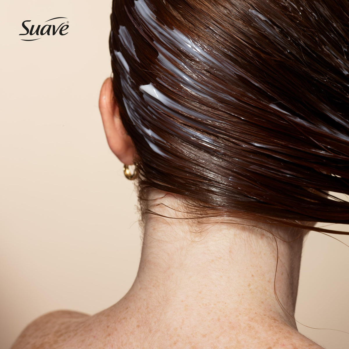Suave keratin infusion bottle label detail showing ingredients and color-care benefits for informed choice