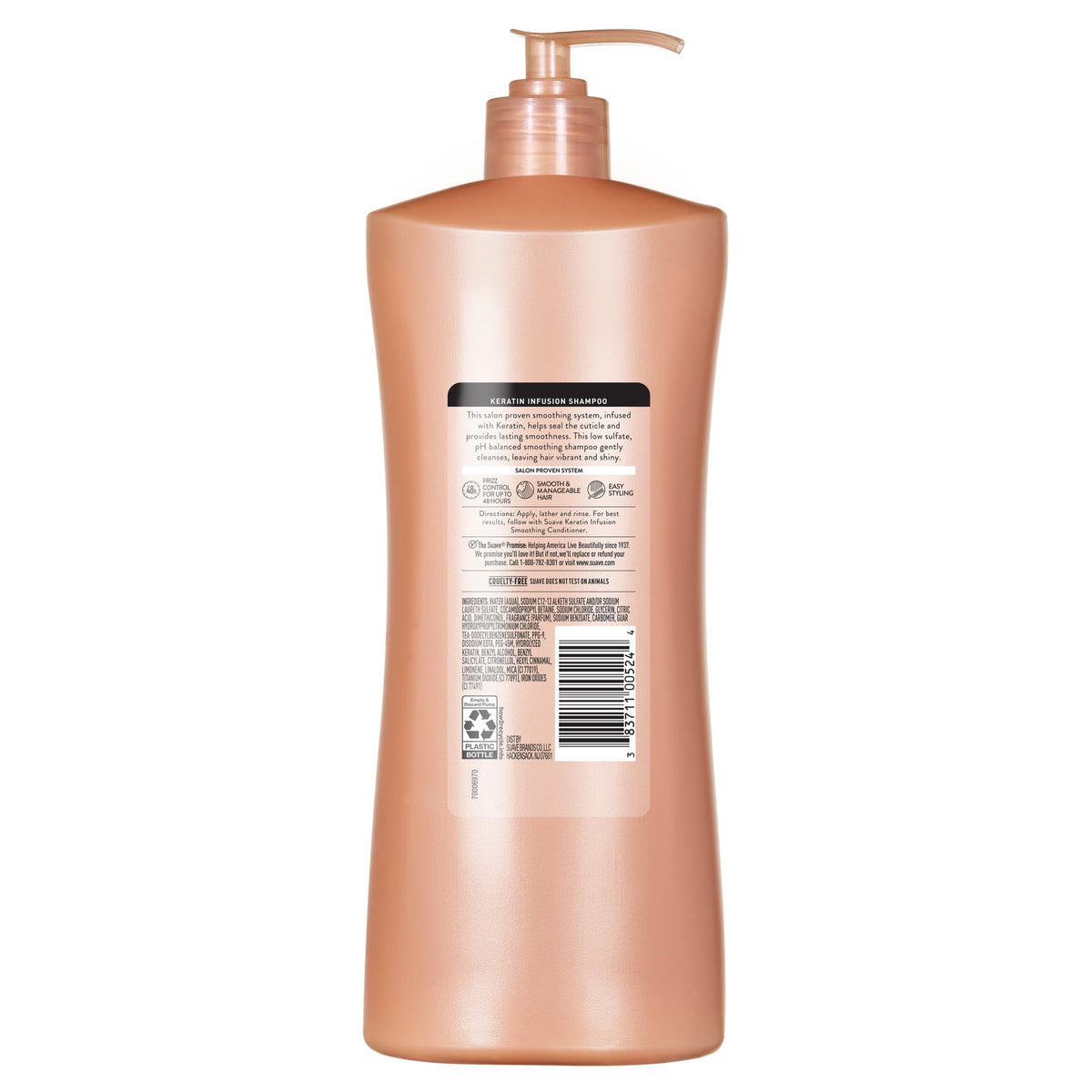 Suave keratin infusion being used in shower to show gentle cleansing benefit