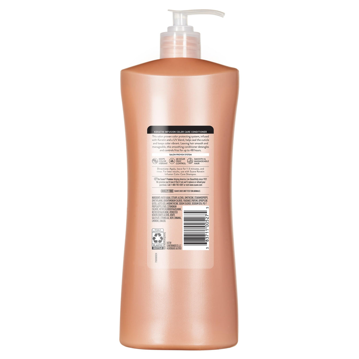 Suave keratin infusion in-shower use with hand applying conditioner to damp hair for detangling