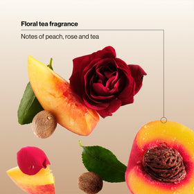 Product label close-up highlighting keratin-inspired ingredients and benefits