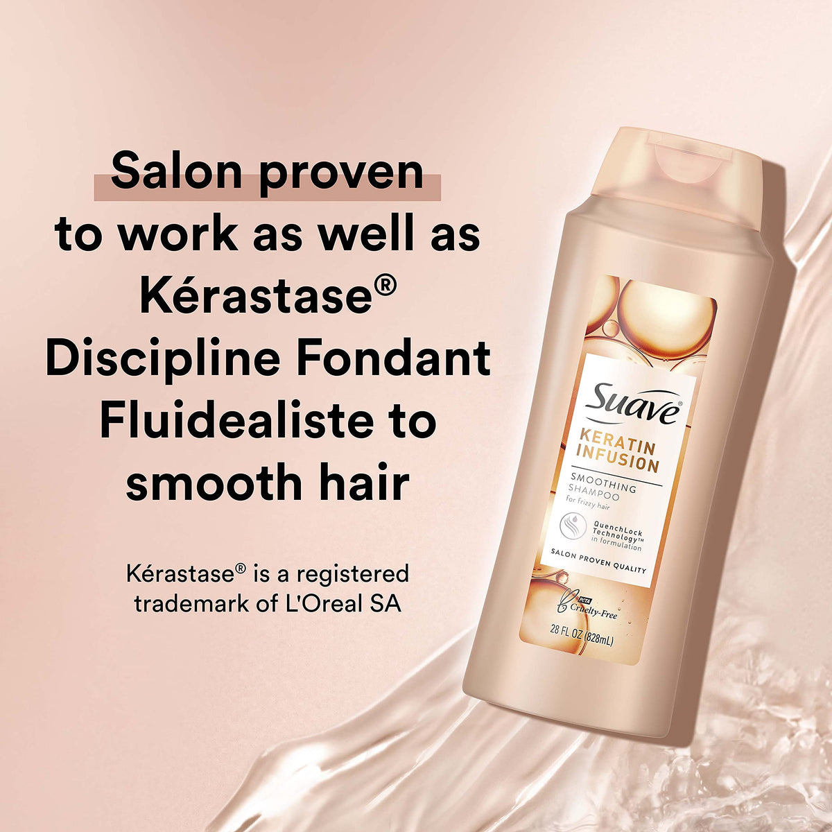 Suave dispensing shampoo on hand demonstrating gentle lathering benefit
