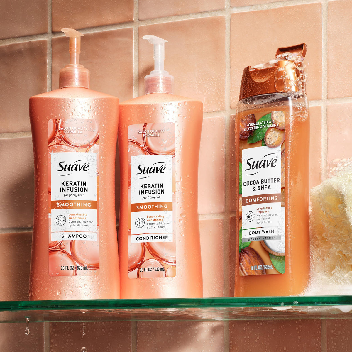 Suave keratin infusion pump dispenser detail for easy one-handed use benefit
