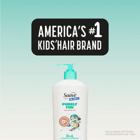 Suave family bath time scene illustrating playful, safe hair care