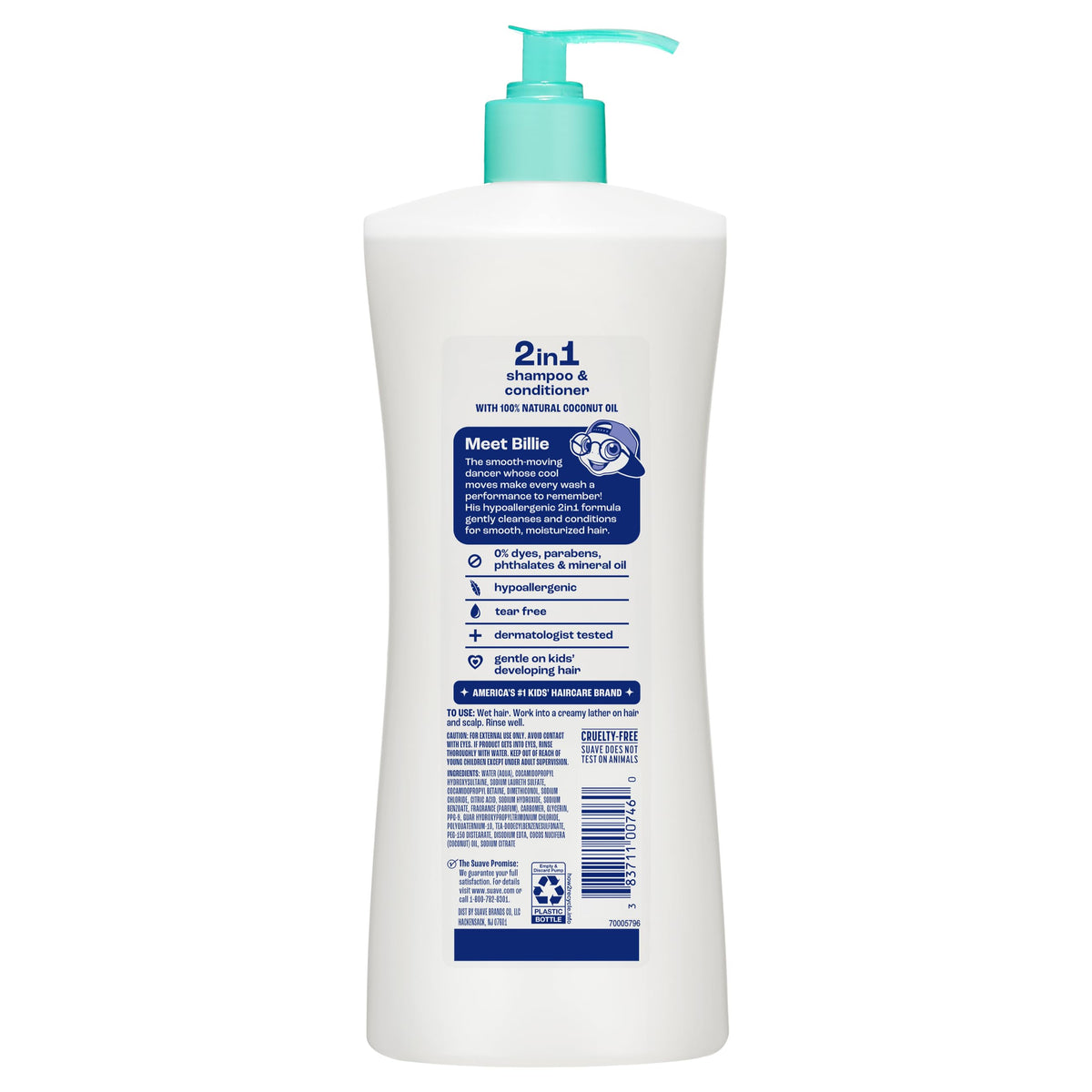 Child using Suave Kids 2-in-1 in bath showing tear-free, playful washing