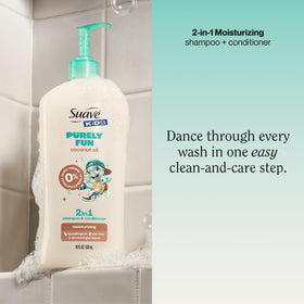 Suave label close-up highlighting hypoallergenic and tear-free formula