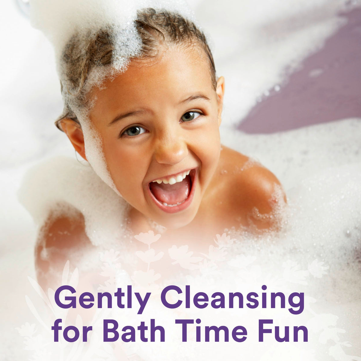 Child using Suave Kids lavender 3-in-1 in bathtub, calming bedtime routine