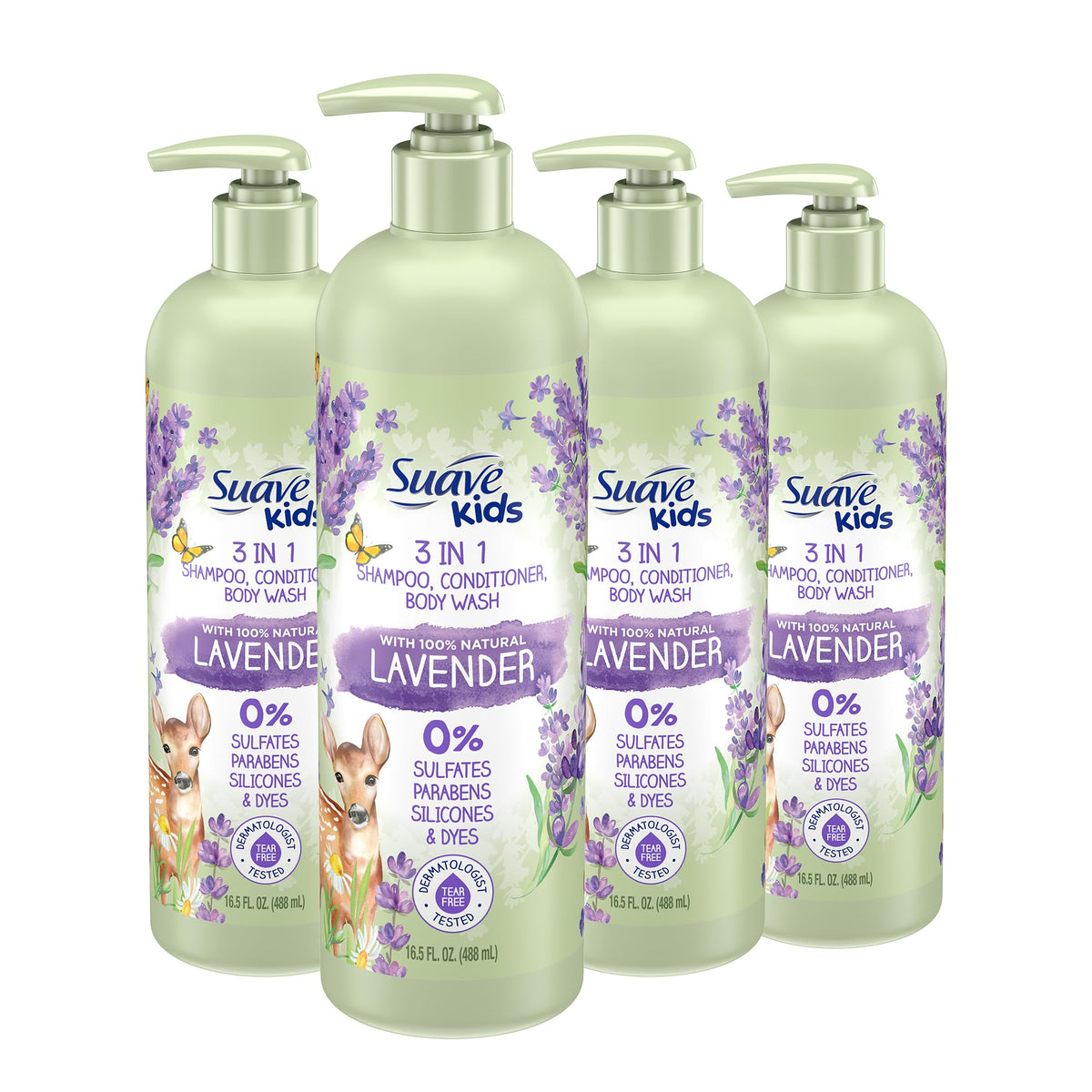 Suave bottle front packaging showing label and lavender scent, gentle choice