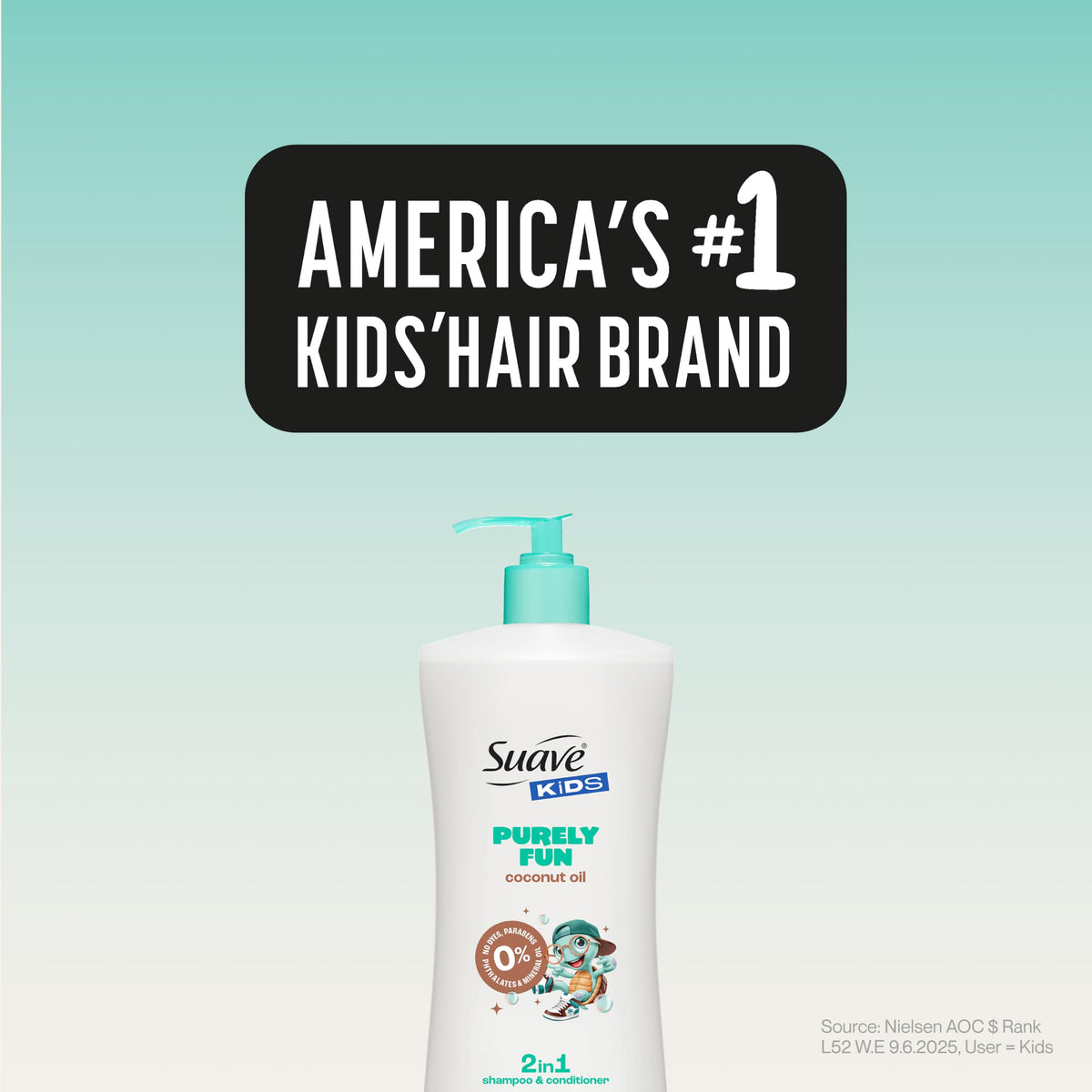 Suave Kids bottle on bathroom shelf in lifestyle setting conveying everyday use