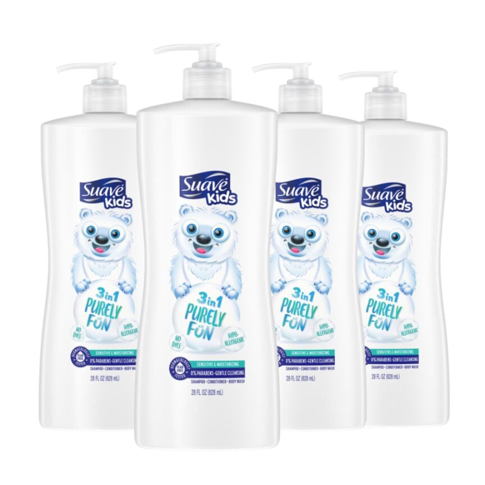Suave Kids front packaging showing 28oz bottle and playful label benefits