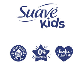 Child having hair washed in bathtub using Suave Kids for quick rinsing