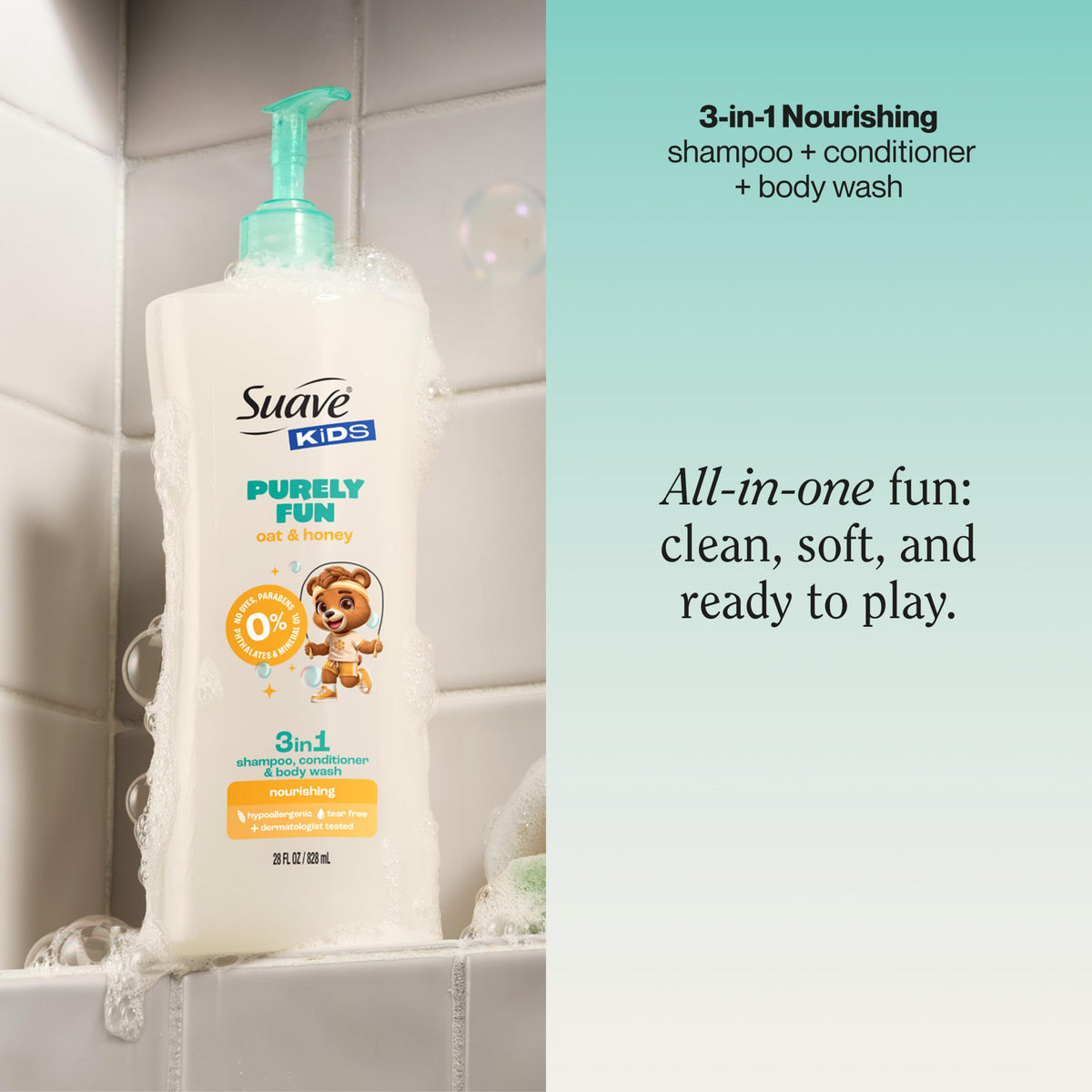 Suave Kids pump and cap detail for easy one-handed dispensing
