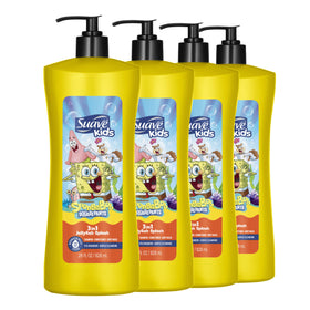 Suave Kids front packaging showing SpongeBob design and 28 oz pump benefit
