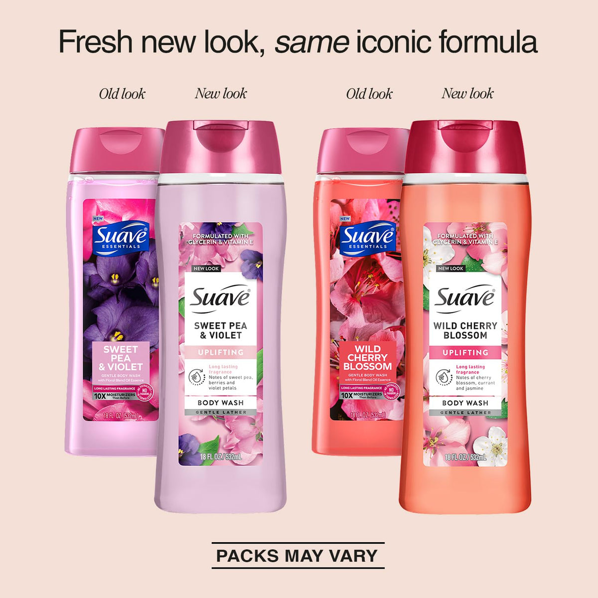 Suave label close-up highlighting ingredients and moisturizing claims for transparency