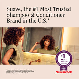 Suave on bathroom shelf lifestyle shot promoting daily use convenience