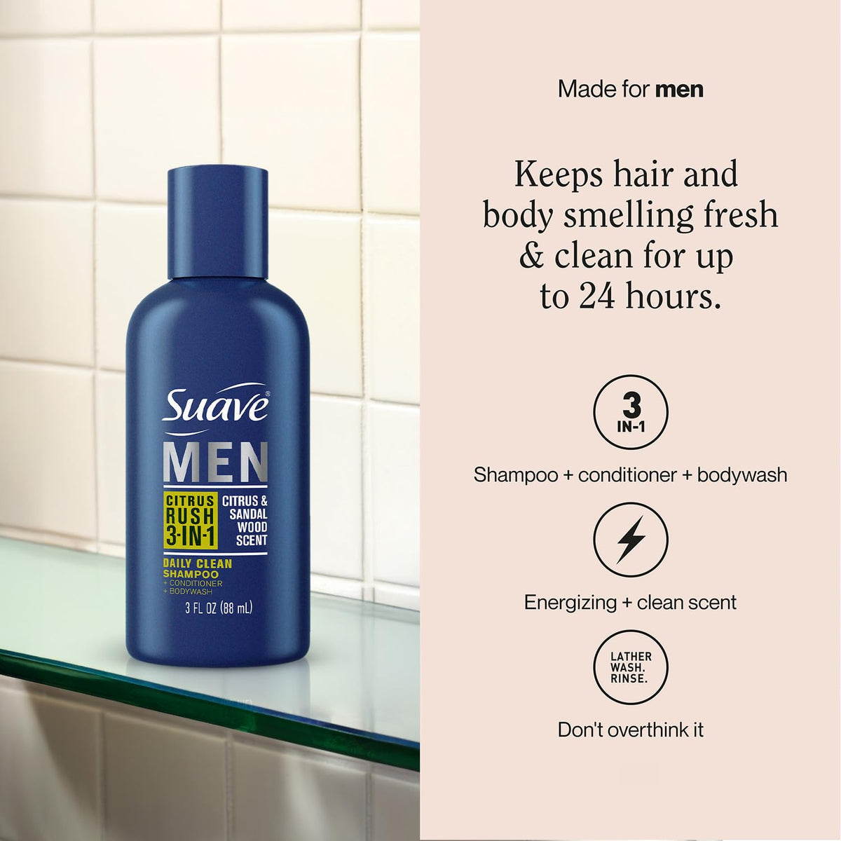 Suave Men back label ingredients view for transparency and quick ingredient check