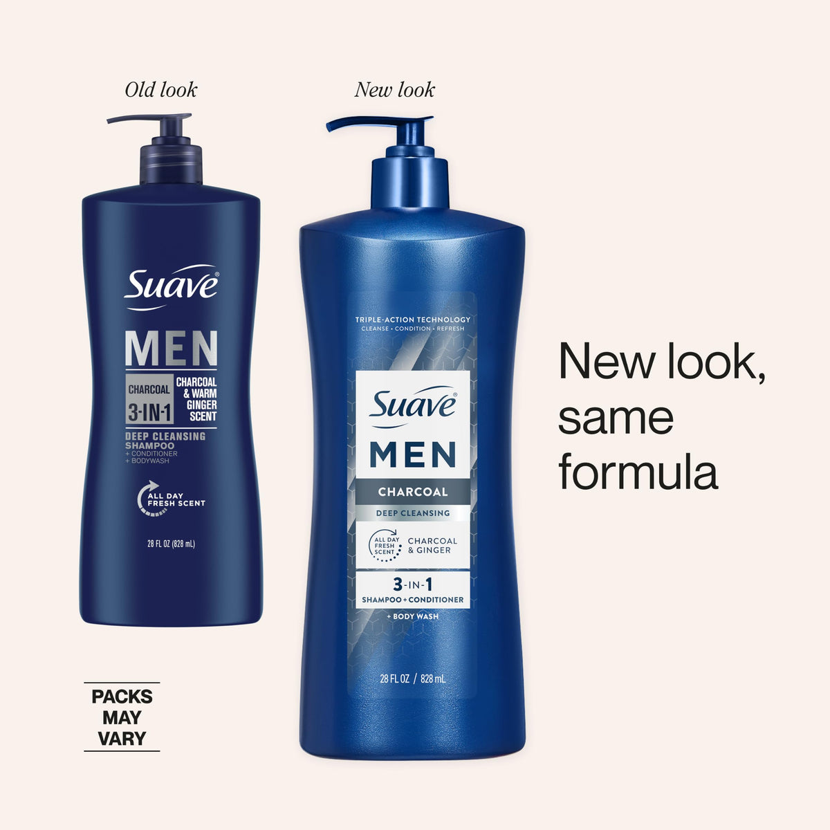 Suave men charcoal ingredient visual emphasizing detoxifying action
