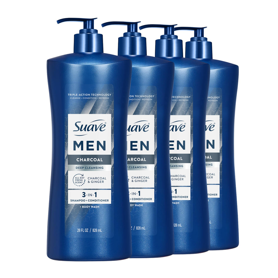Suave men front pump bottles showing pack and convenience