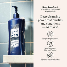 Suave men pump dispenser closeup highlighting easy one‑hand use